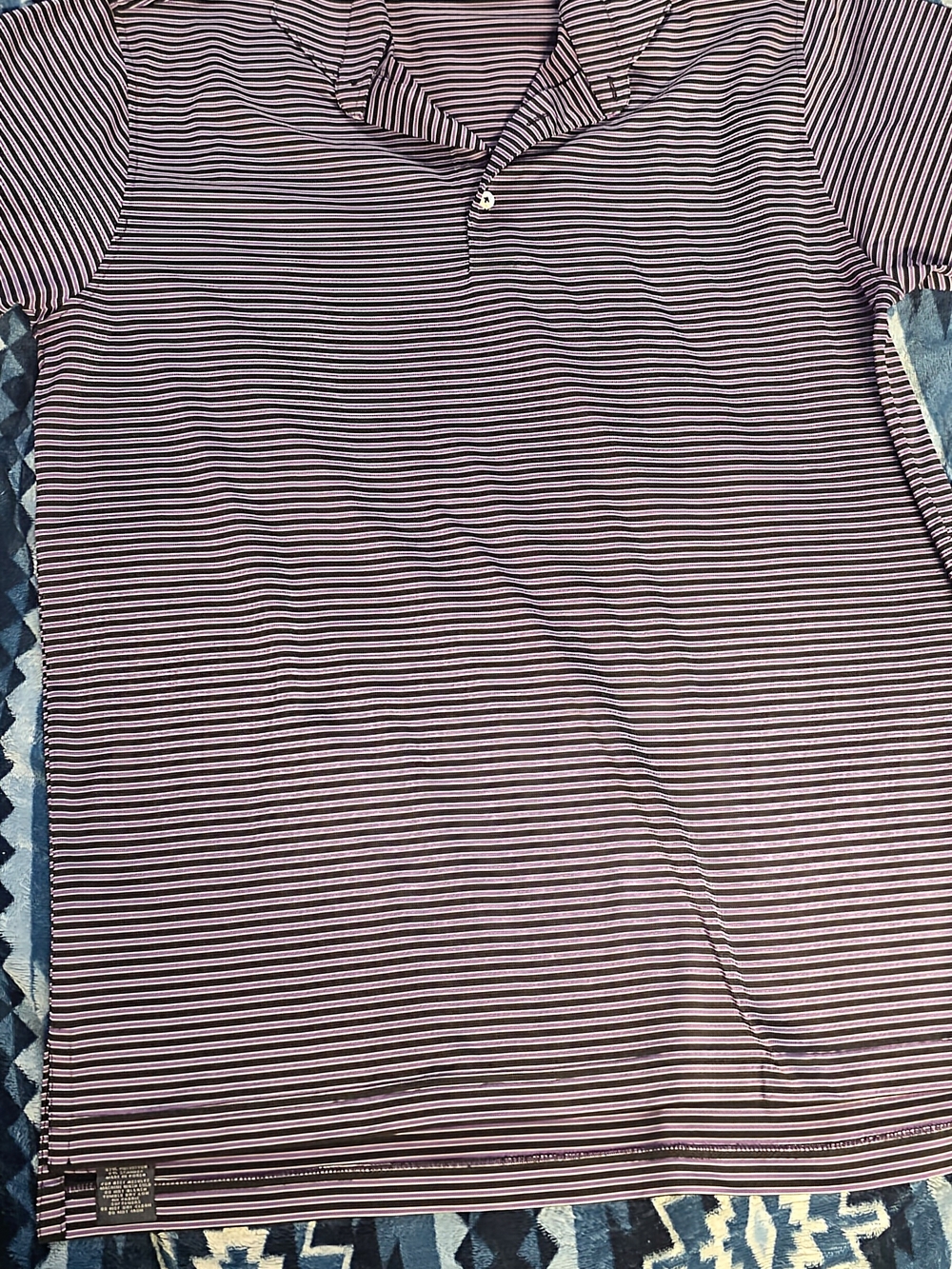 Paul Stuart Black and Purple Striped Short Sleeve Polo